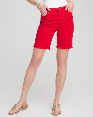 Girlfriend 7" Fray Hem Denim Shorts