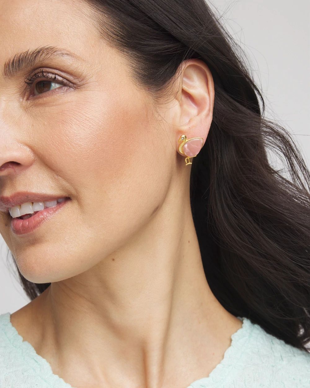 No Droop® Agate Stone Flamingo Stud Earrings click to view larger image.