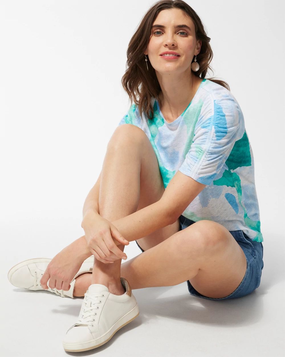 Linen Confetti Ruched Sleeve Tee