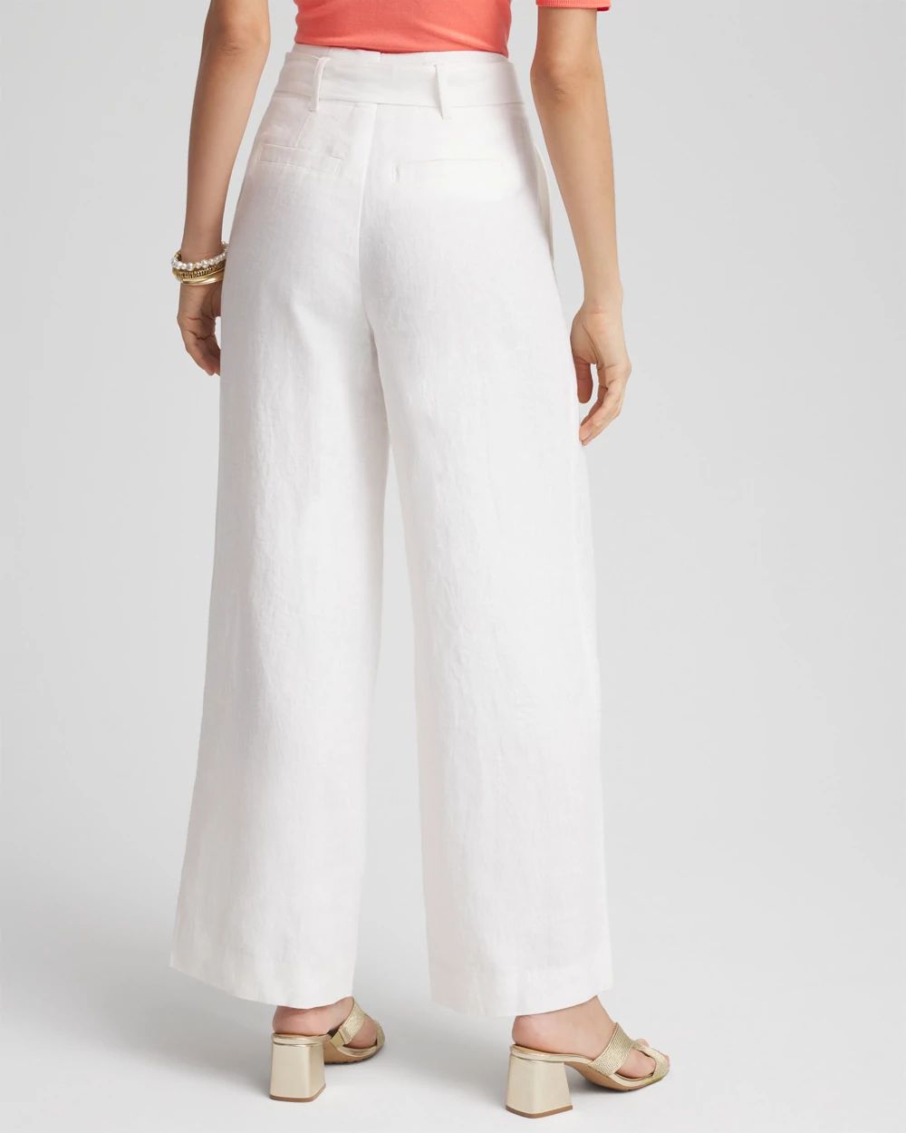 Petite Belted Pleated Wide-Leg Linen Pants