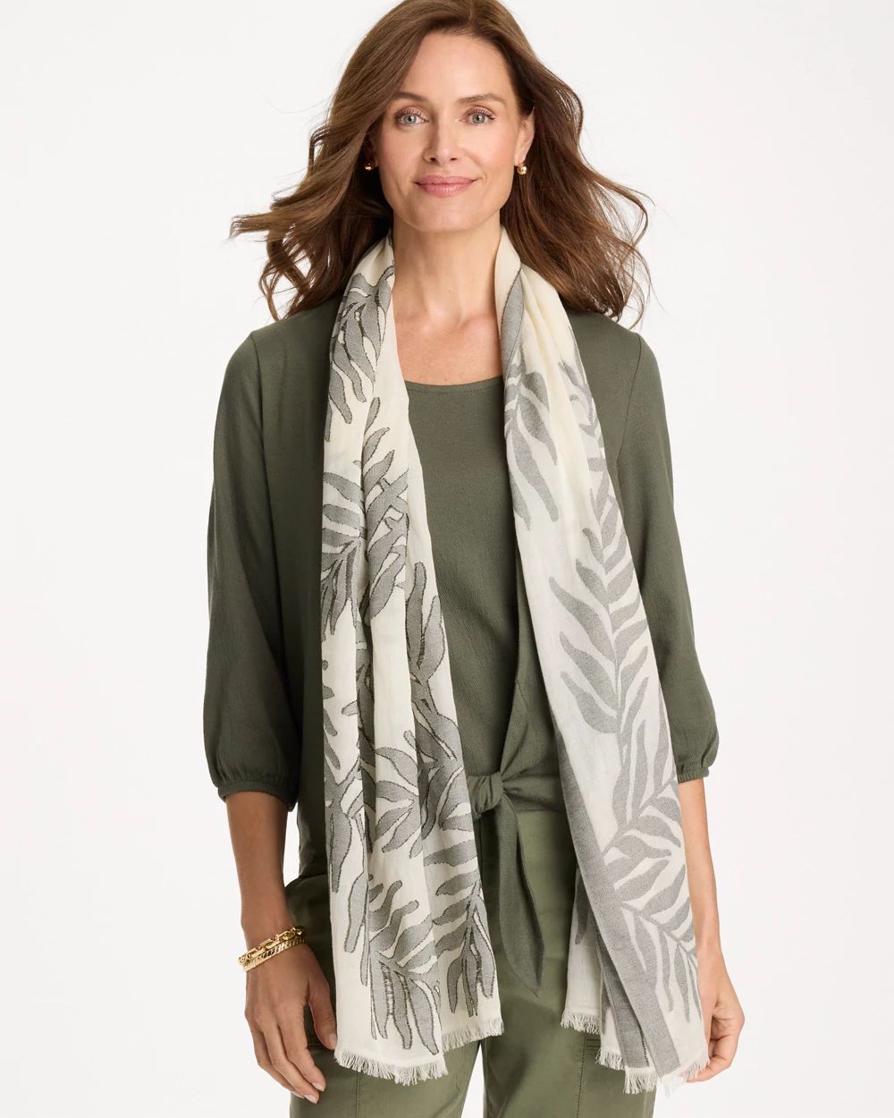 Palm Embroidered Oblong Scarf click to view larger image.