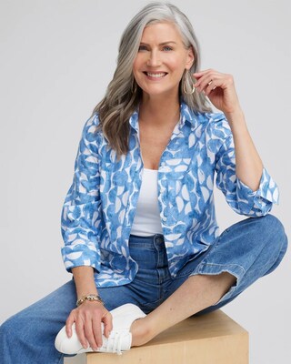 No Iron™ 3/4 Sleeve Half Moon Shirt