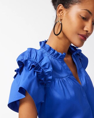 Poplin Ruffle Sleeve Top