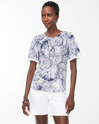 Linen Fringe Sleeve Shell Print Tee