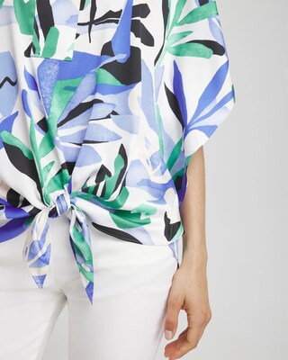 Tropical Satin Tie-Front Tunic click to view larger image.