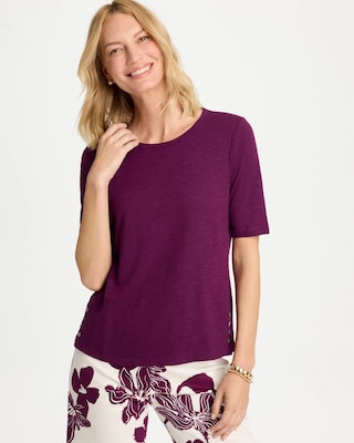 Cotton Slub Crewneck Button Tee