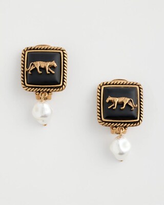 Leopard and Faux Pearl Clip-On Earrings