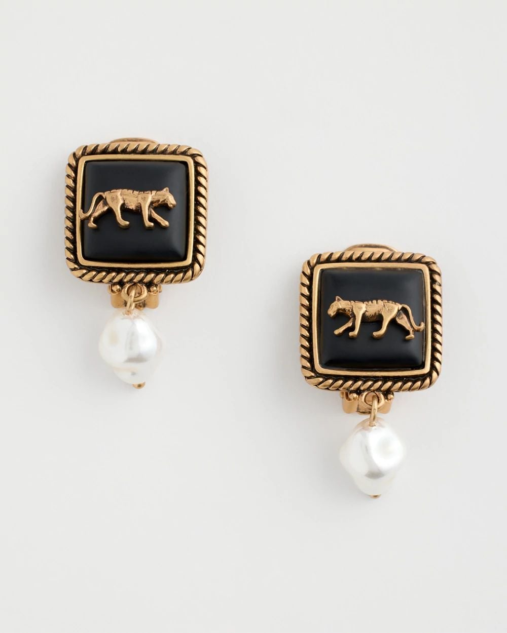 Leopard and Faux Pearl Clip-On Earrings