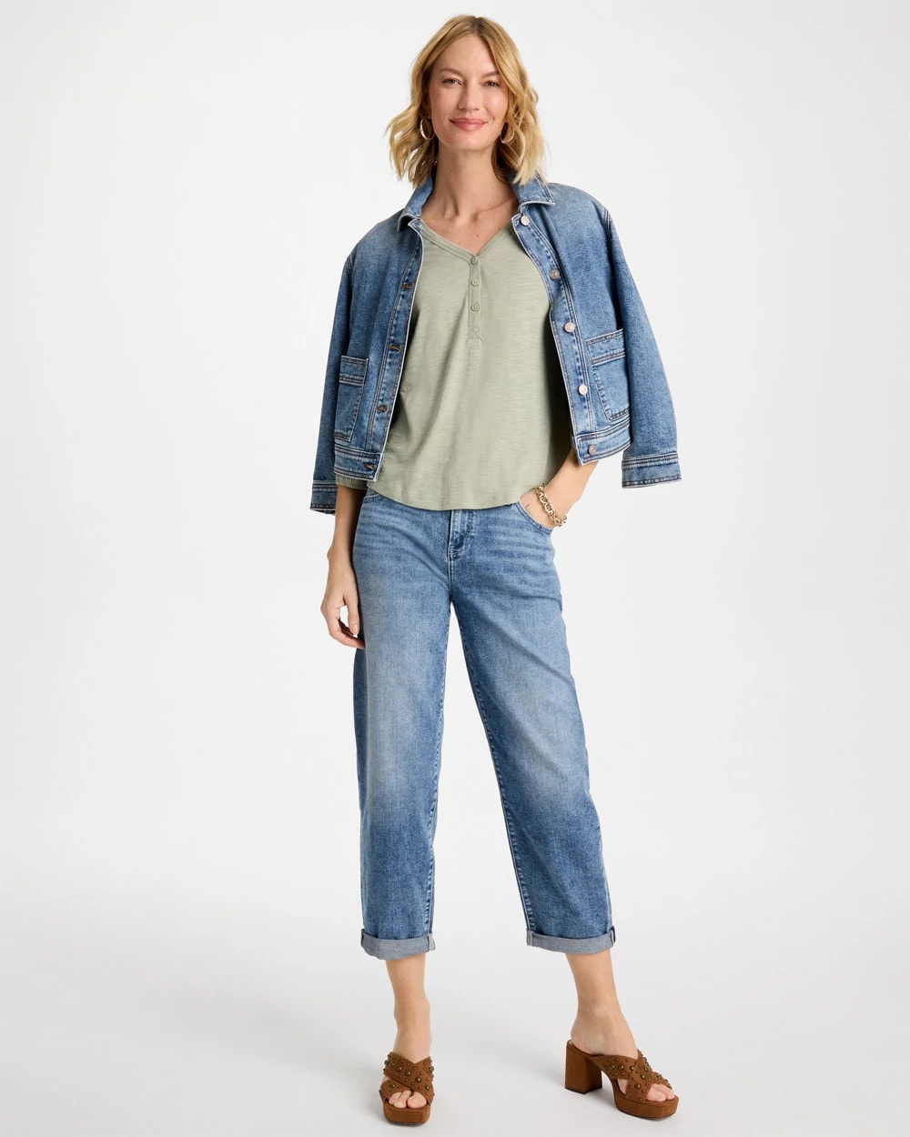 Puff Sleeve Cotton Slub Henley Tee