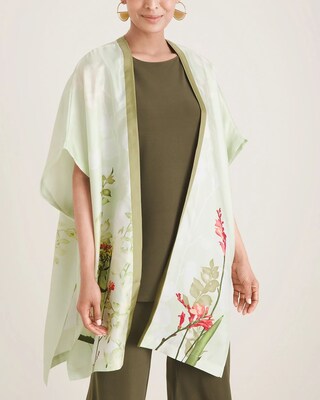 Botanical-Print Silk Ruana Wrap