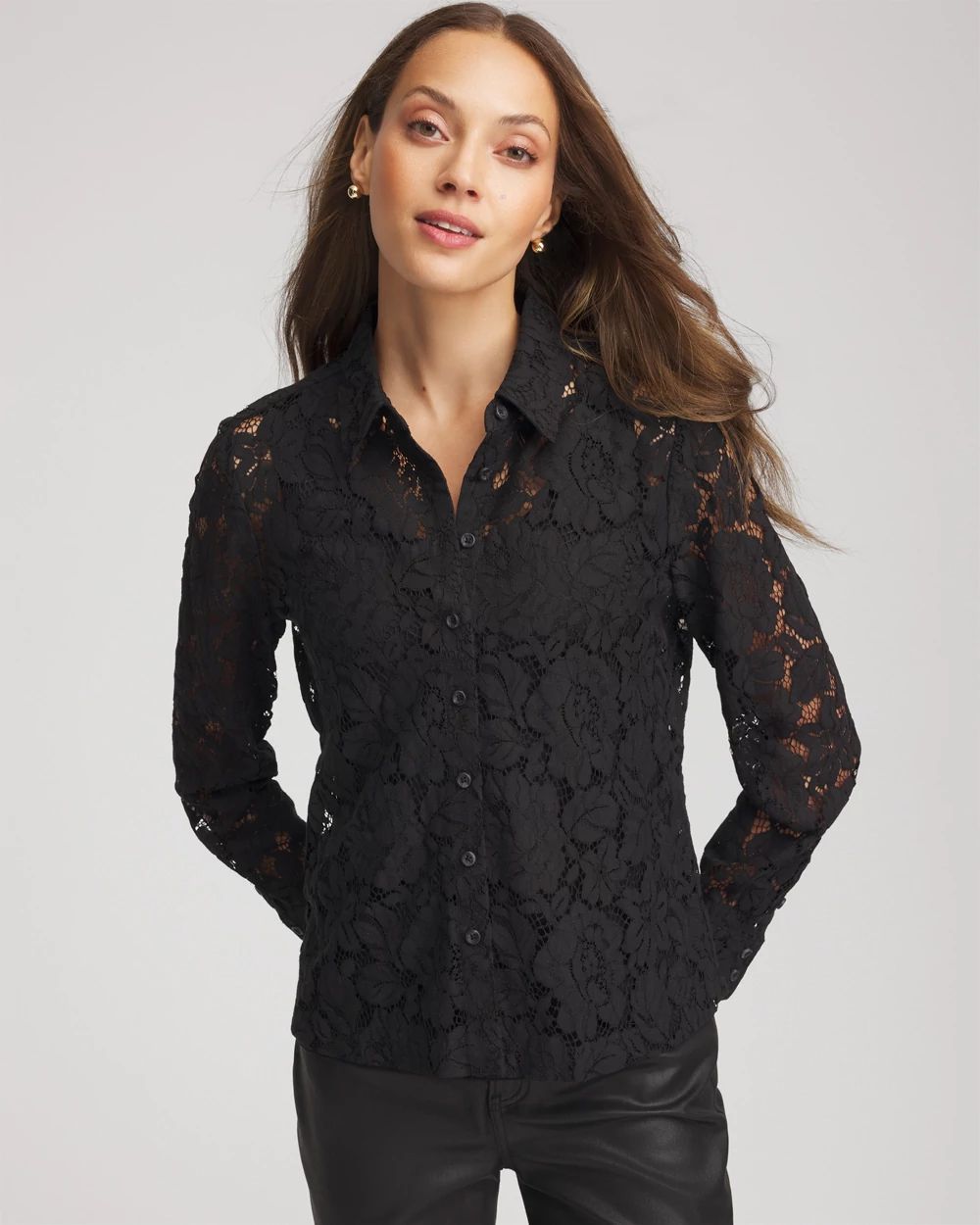 Classic-Fit Collared Lace Shirt