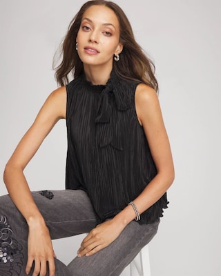 Pleated Smocked Tie-Neck Top click to view larger image.