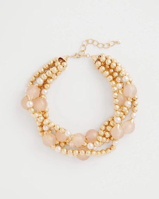Gold Pink Chunky Beaded Necklace