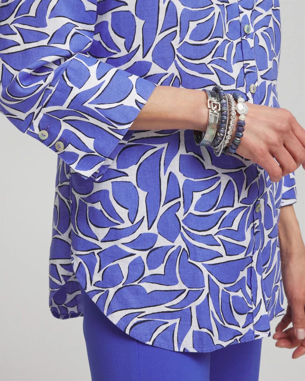 No Iron™ Linen Abstract 3/4 Sleeve Shirt