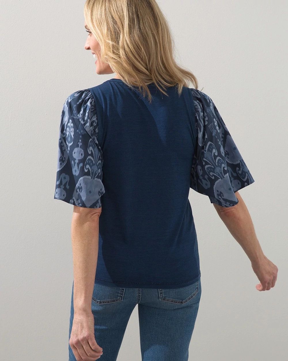 Indigo Ikat Print Sleeve Tee