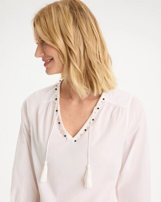 Cotton Hand Beaded Tie-Front Top click to view larger image.