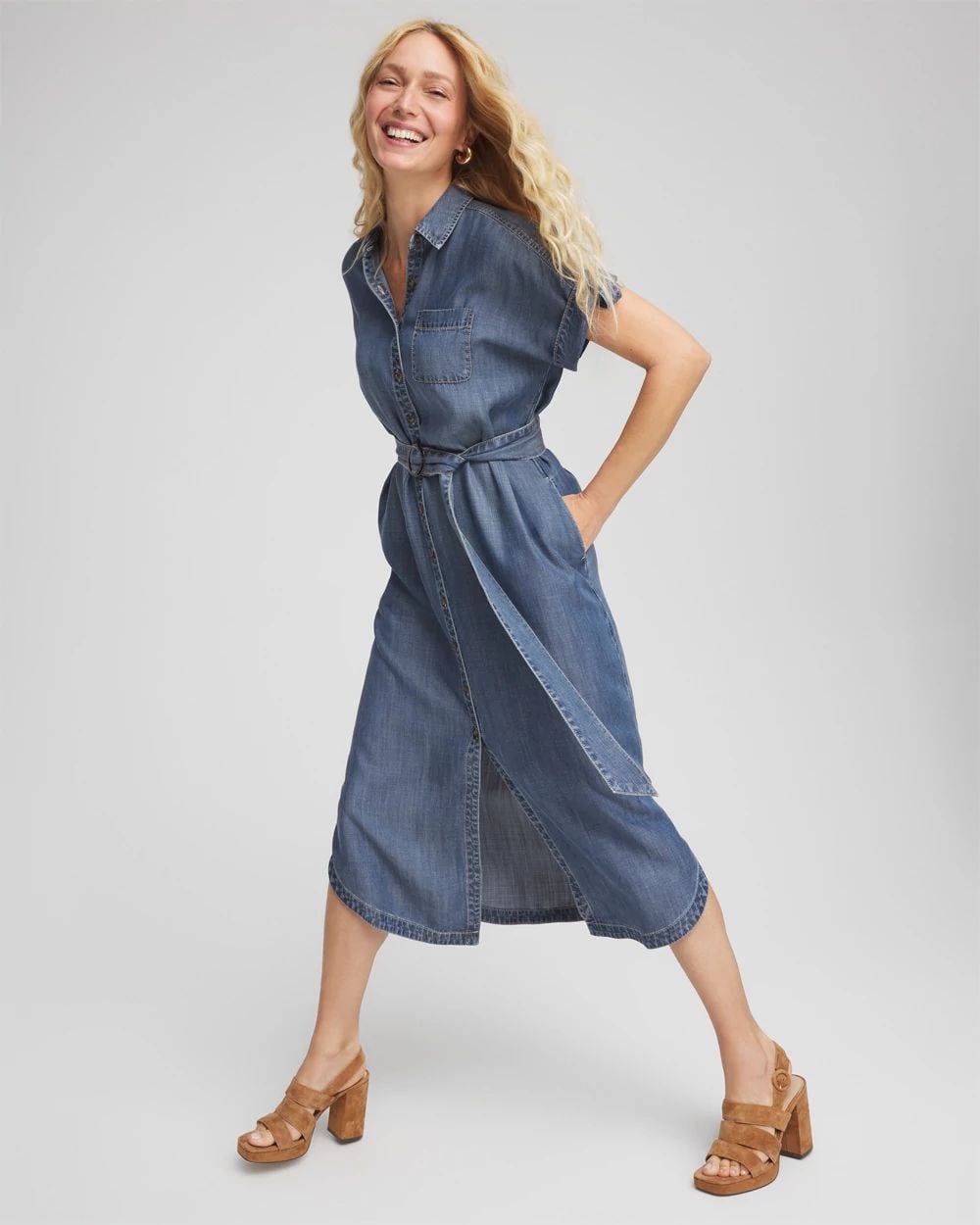 Denim Tie Midi Shirtdress