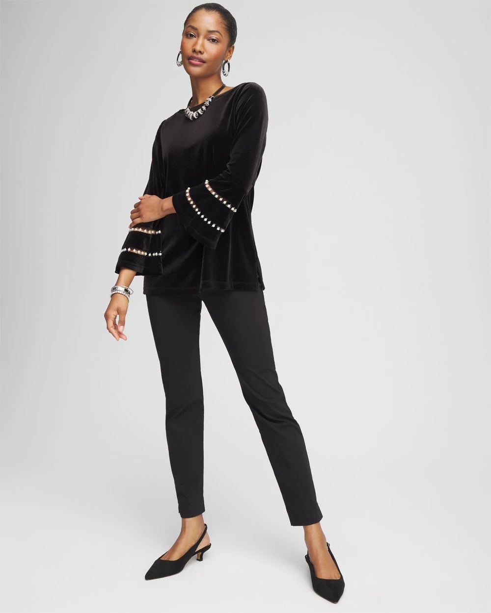 Velvet Faux Pearl Embellished Tunic