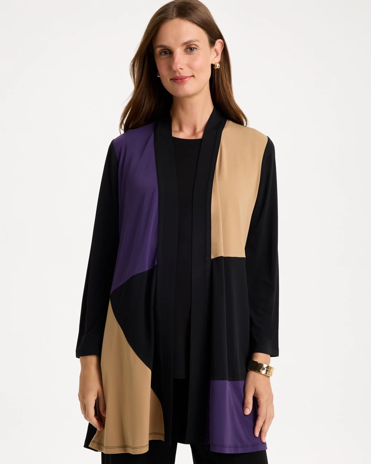 Chico's Travelers™ Knit Colorblock Cardigan Sweater In Harvest Purple