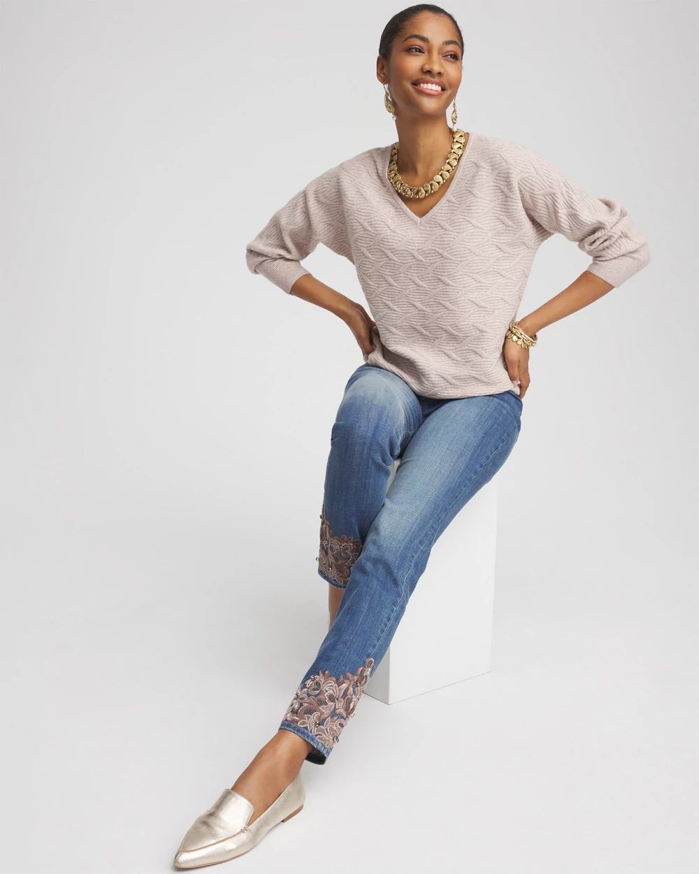 V-Neck Cable-knit Pullover Sweater click to view larger image.