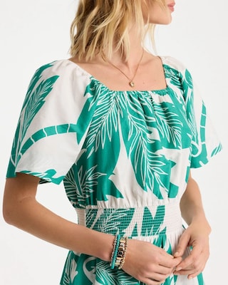 Poplin Cotton Off-Shoulder Printed Dress click to view larger image.