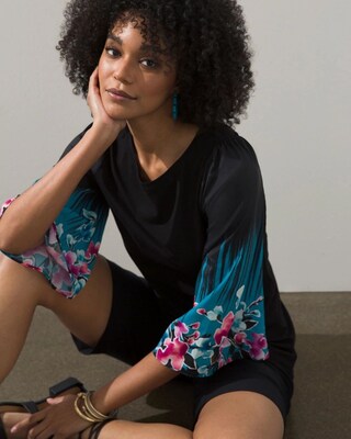 Floral Print 3/4 Sleeve Tee