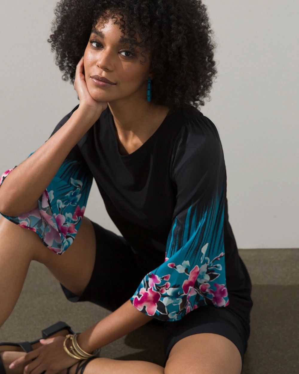 Floral Print 3/4 Sleeve Tee
