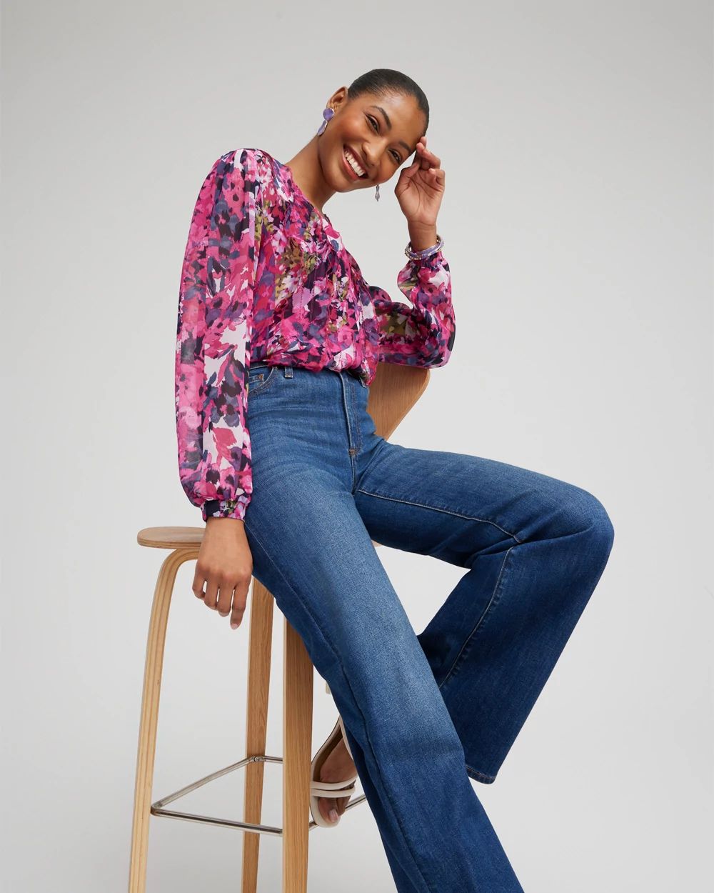 Chiffon Floral Ruffle Blouse