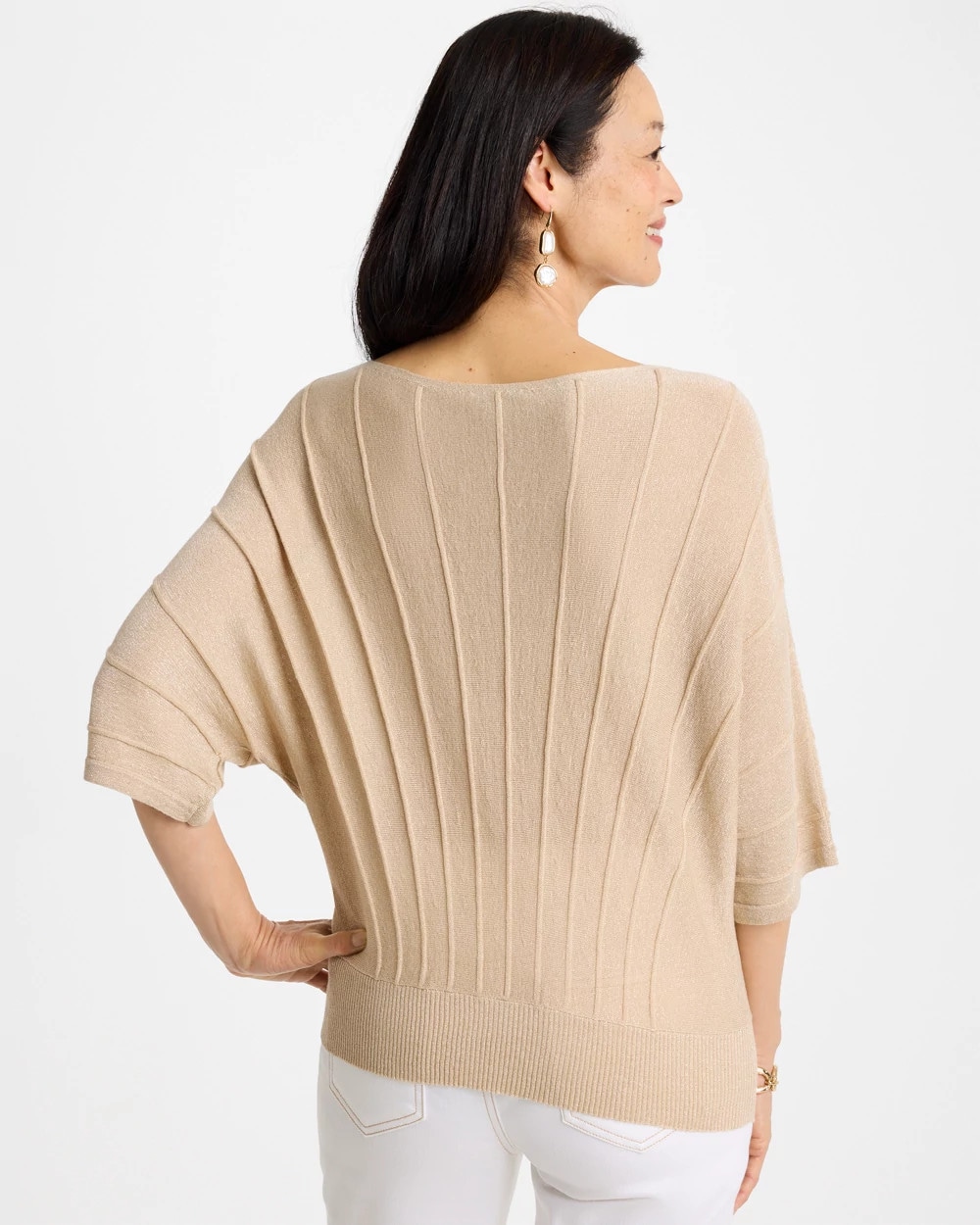 Metallic Pleated Dolman Pullover Sweater