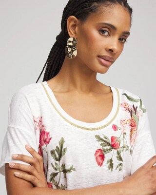 Floral Sweater Trim Linen Tee click to view larger image.