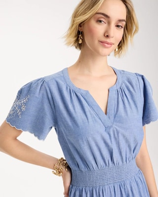 Chambray Embroidered Dress click to view larger image.