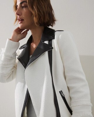 Tweed and Faux Leather Moto Jacket