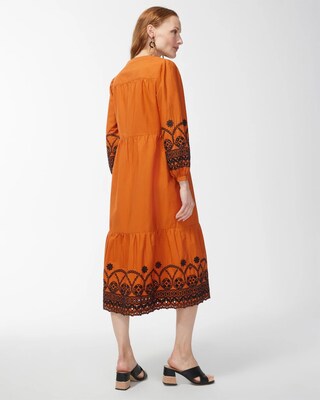 Poplin Embroidered Sleeve Midi Dress