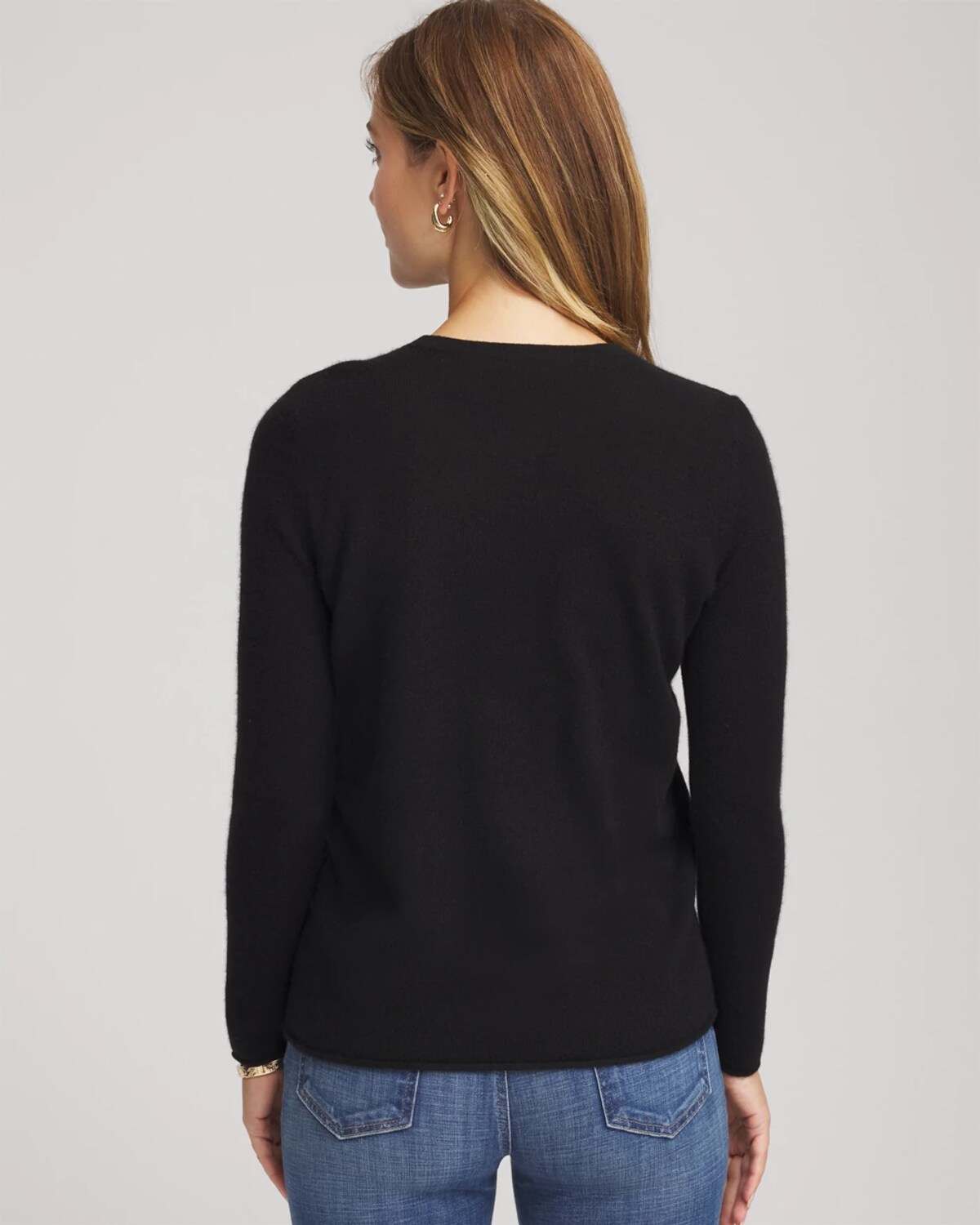 Chico's Crewneck Cashmere Pullover Sweater In Black In Black
