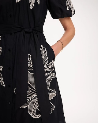 Embroidered Poplin Cotton Belted Dress click to view larger image.