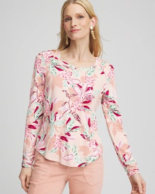 Touch of Cool™ Gathered Sleeve Floral Print Tee