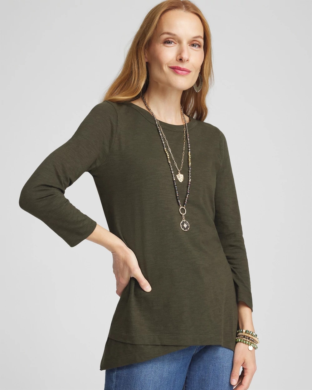 3/4 Sleeve Overlap Tunic