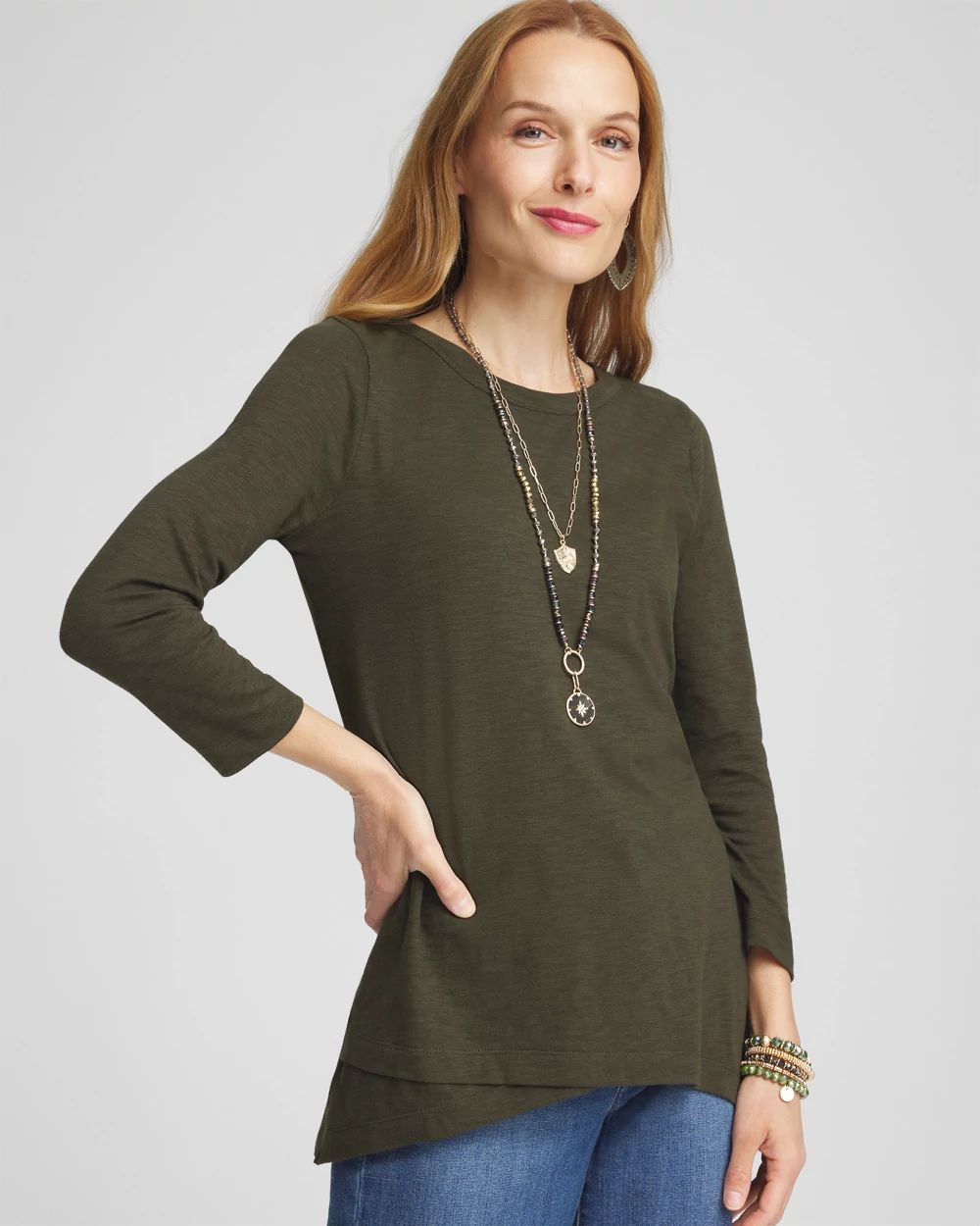 3/4 Sleeve Overlap Tunic