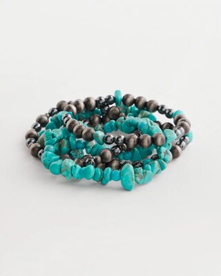 Turquoise Stone Stretch Set of Five Beaded Bracelets click to view larger image.