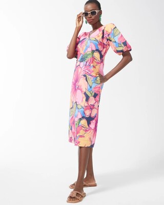 Floral Puff Sleeve Midi Dress