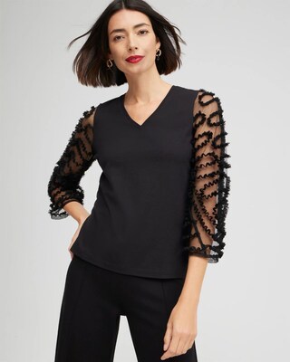 Knit Woven Soutache Sleeve Top