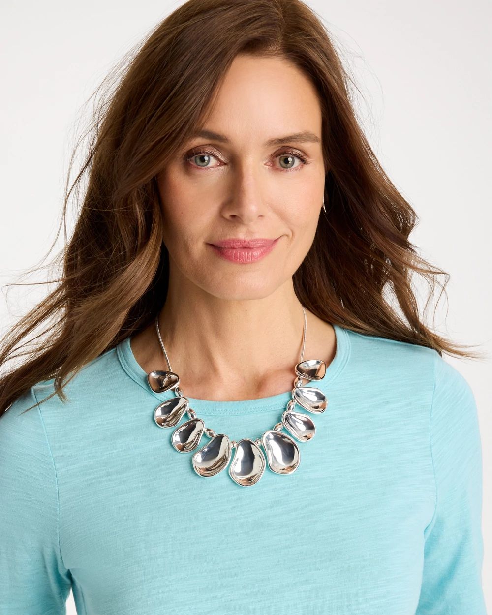 Shiny Silvertone Bib Necklace click to view larger image.