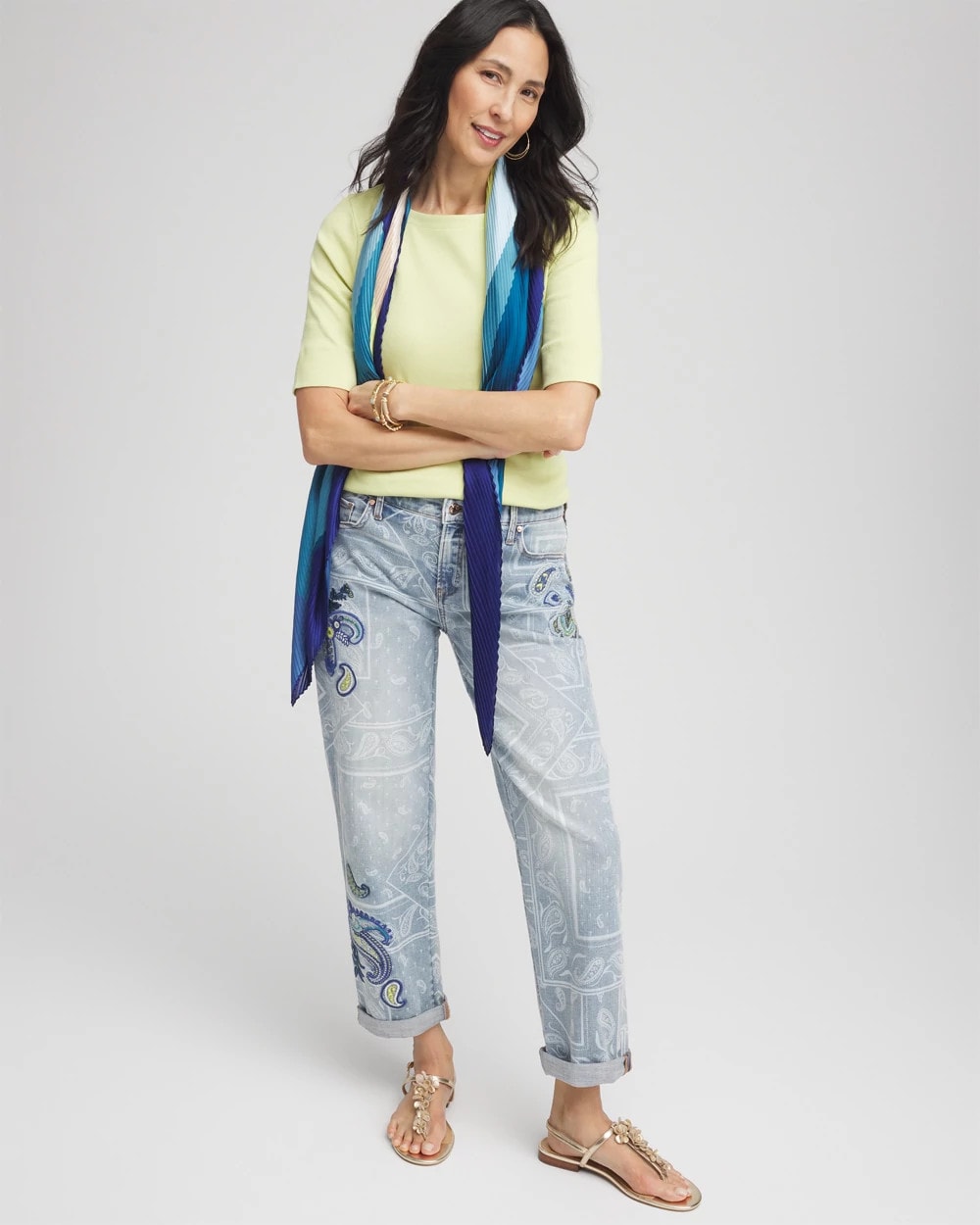 Paisley Applique Cropped Jeans