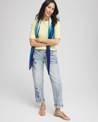 Paisley Applique Cropped Jeans click to view larger image.