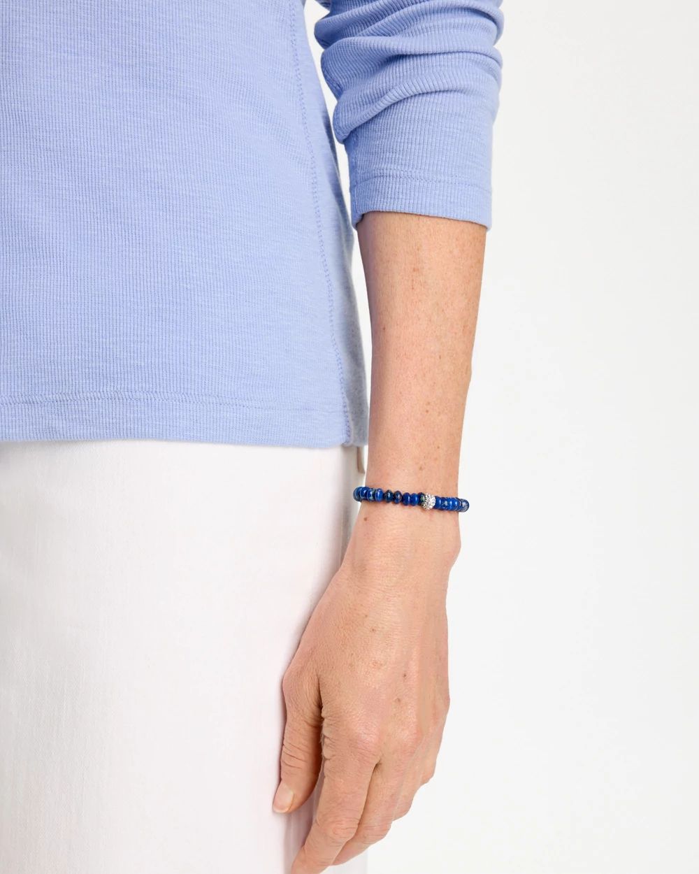 Blue Jade Stone Pave Stretch Bracelet click to view larger image.