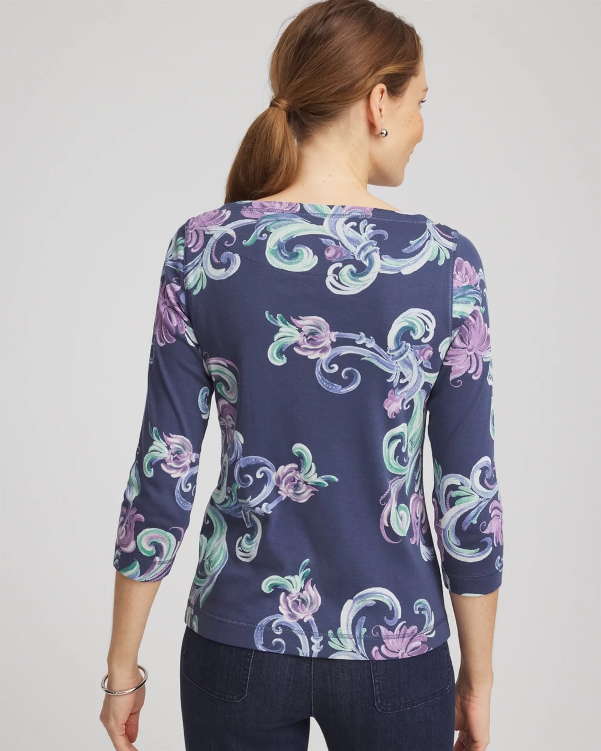 Chico's Pima 3/4 Sleeve Tee In Teal Shadow In Blue