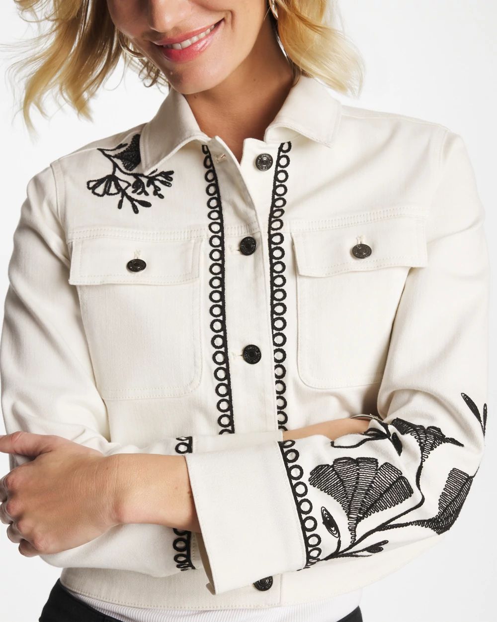 Ginkgo Embroidered Denim Jacket