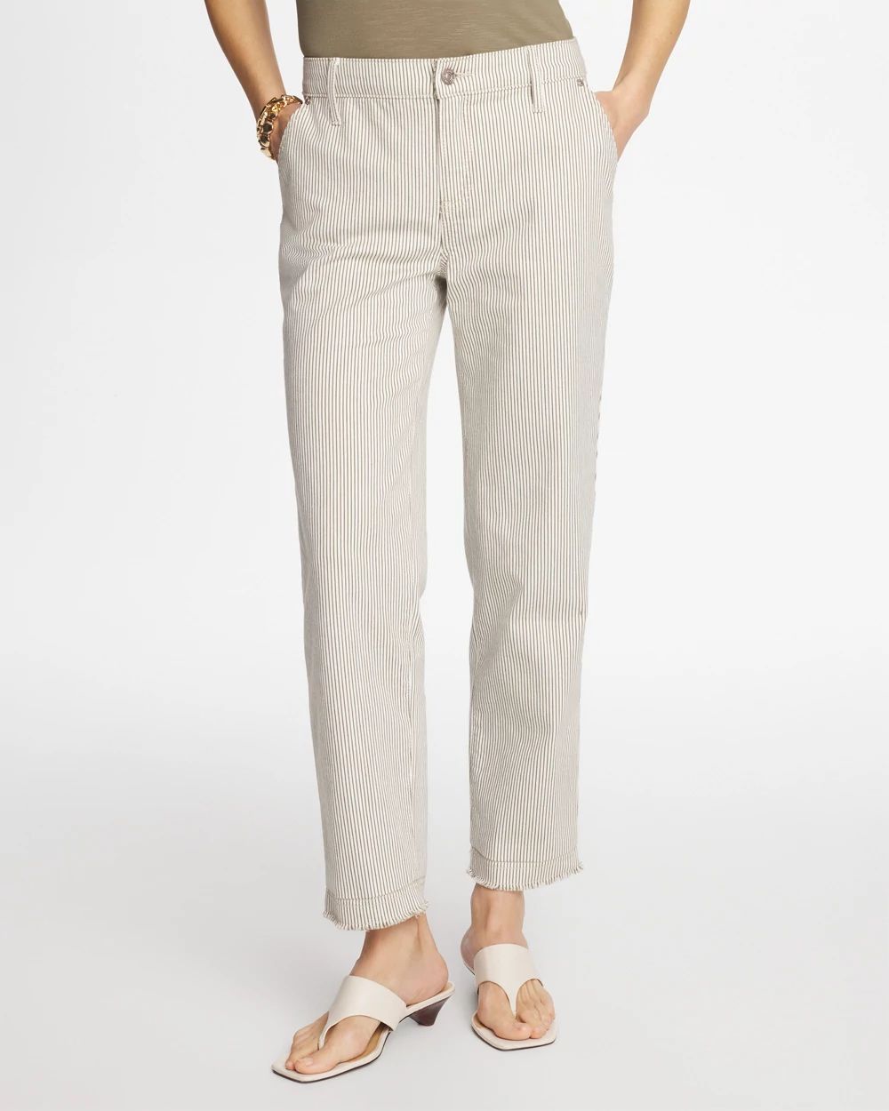 Stripe Girlfriend Straight Ankle Jeans