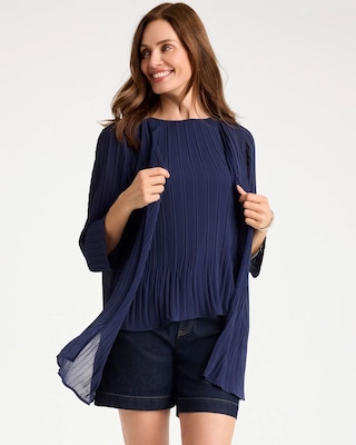 Travelers™ Pleated Chiffon Cardigan click to view larger image.
