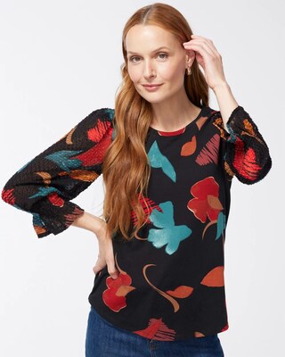 Abstract Print Chiffon Sleeve Top